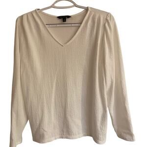 Banana Republic Cotton Blend Textured White Shirt V-neck Long Sleeve Size XS